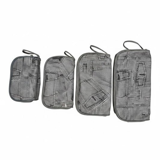 Denim Print Travel Pouch & Clear Organizer Set