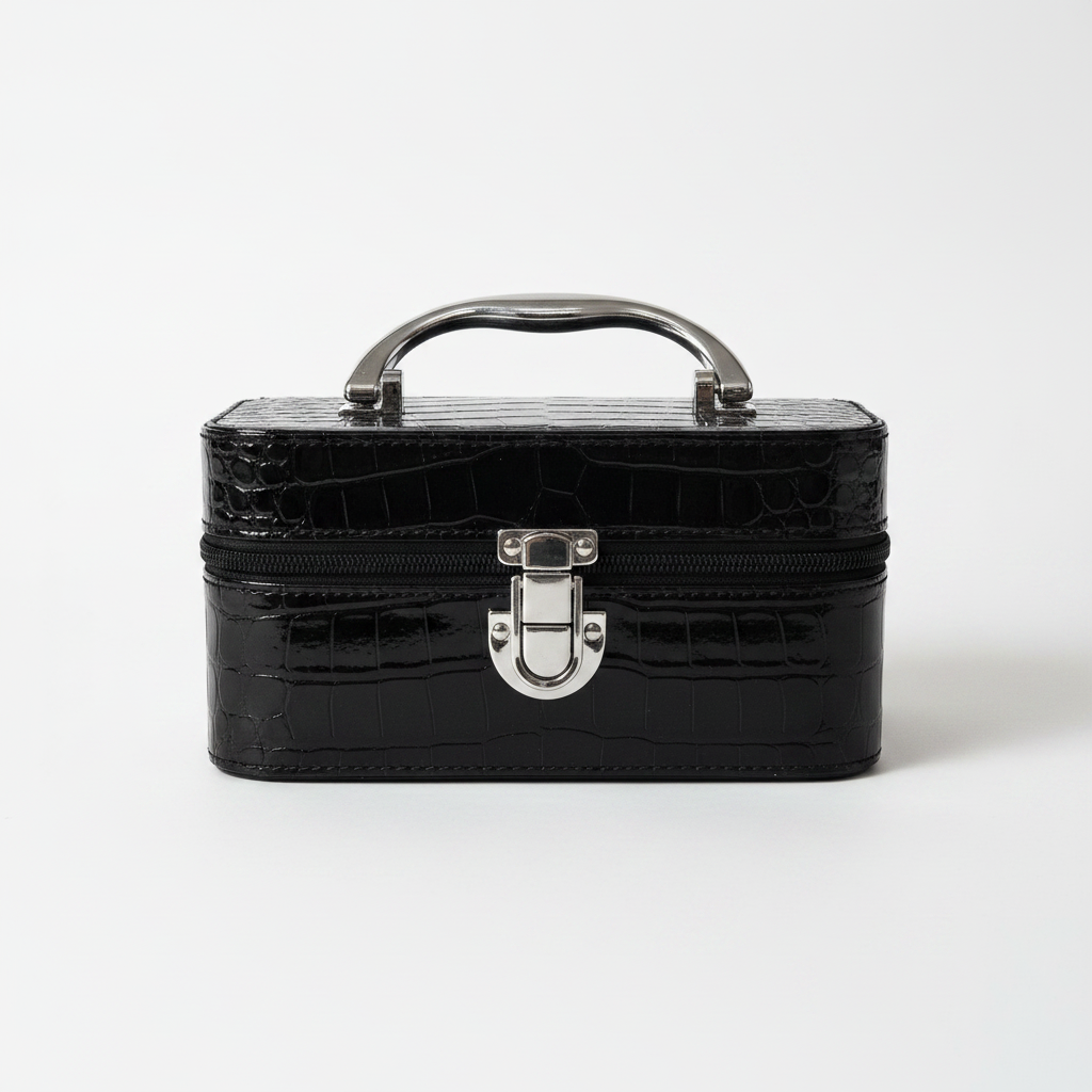 Black Croco Vanity Case - White Background Closed