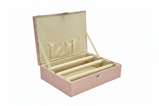 Bangle box open showing 3 bangle rolls and lid pocket - white background