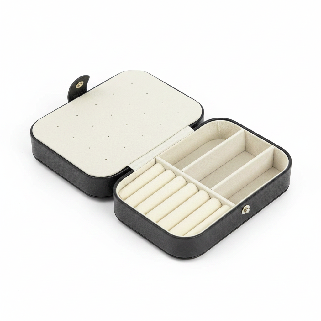 Black Mini Jewelry Box - White Background Open