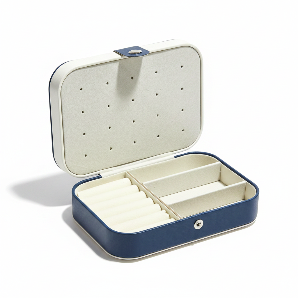 Navy Blue Mini Jewelry Box - White Background Open