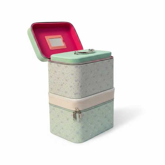 3PC Sparkle Glitter Makeup Vanity Box Set – White background side view