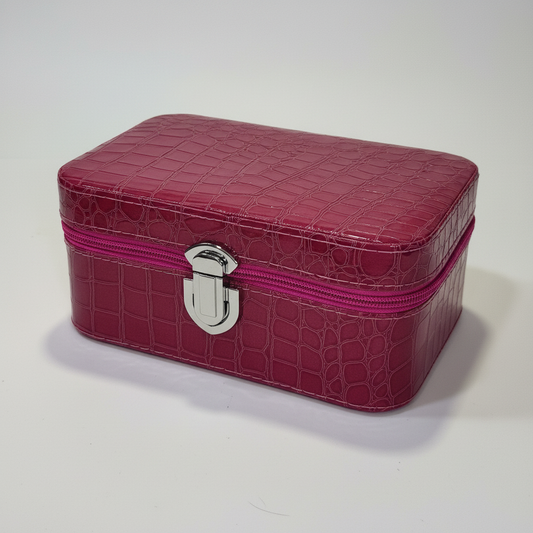 Pink Croco Vanity Case - White Background Closed