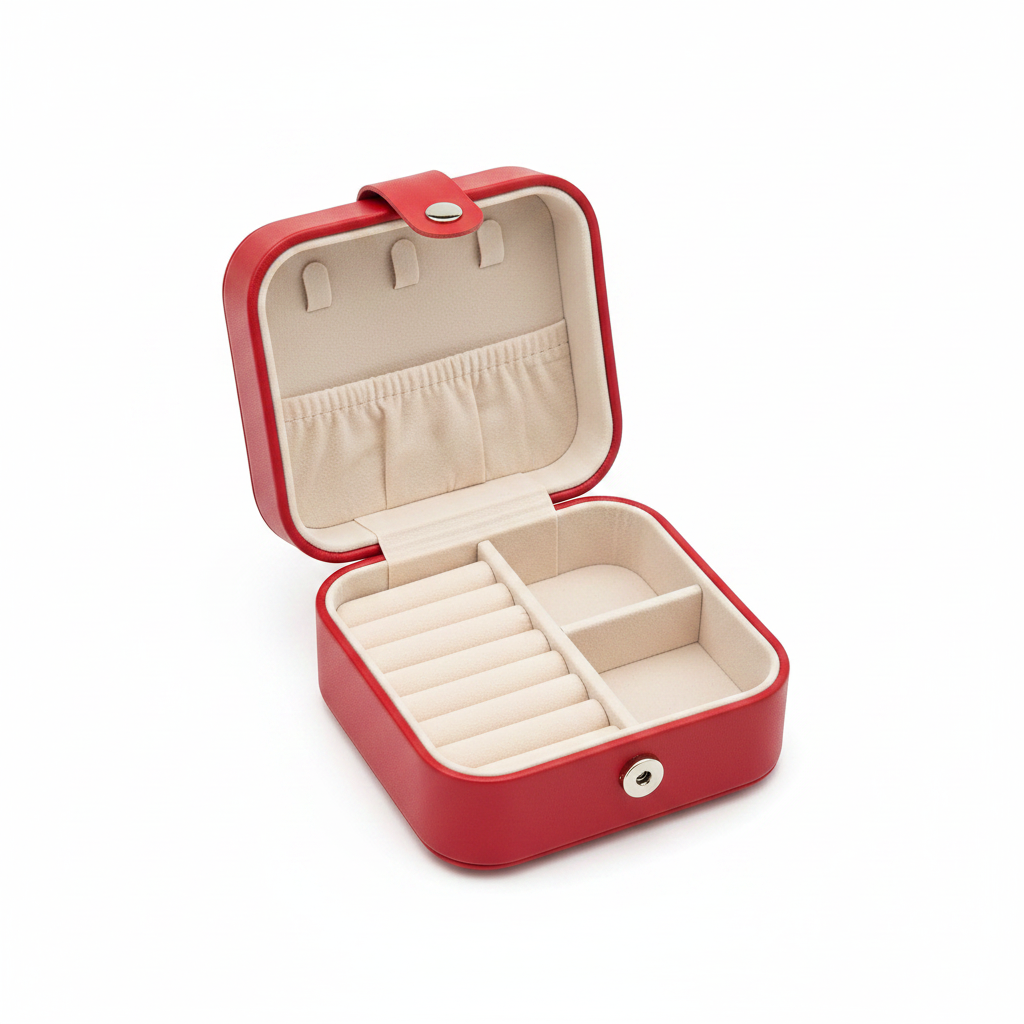 Red Mini Jewelry Box - White Background Open