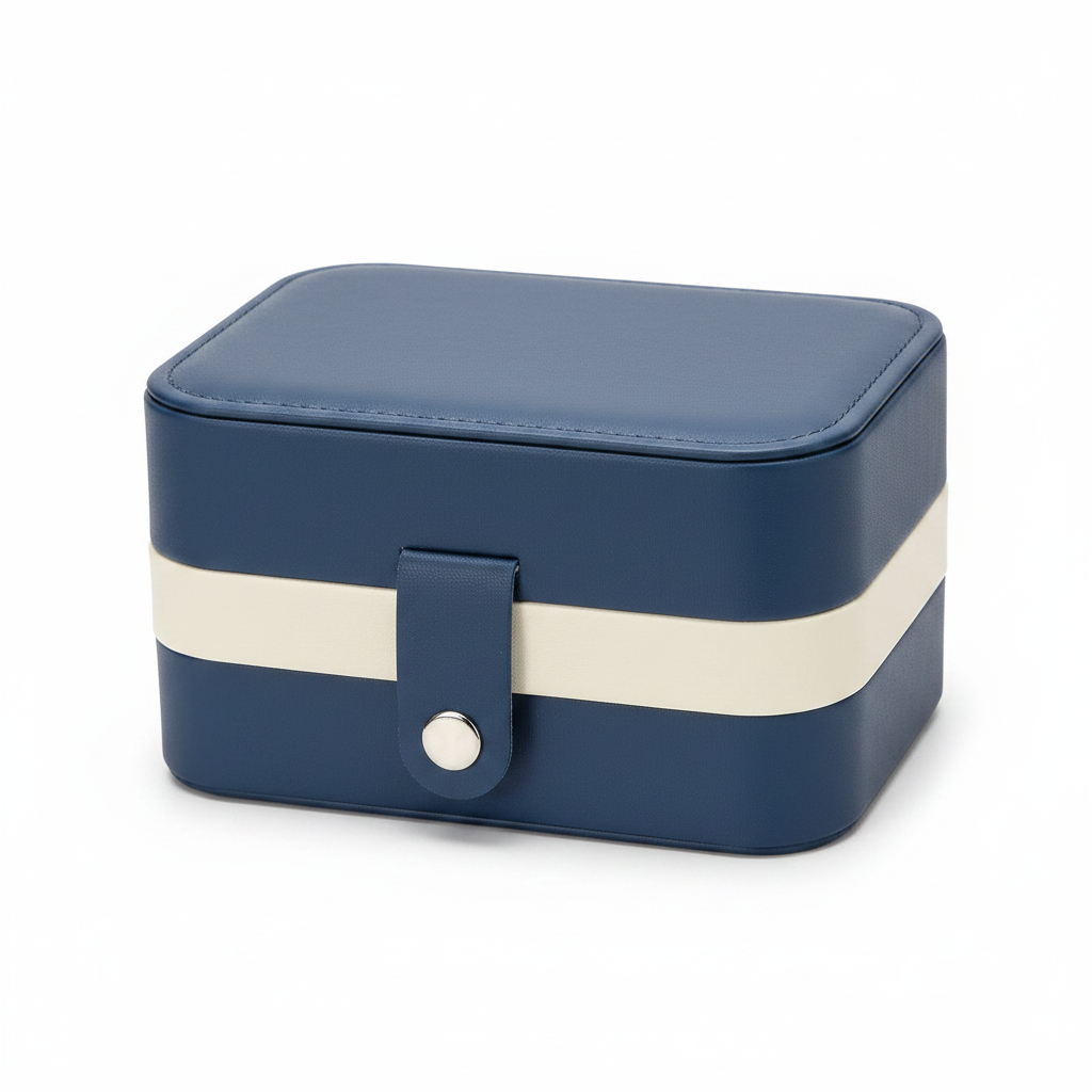 Navy Blue Mini Jewelry Box - White Background Closed