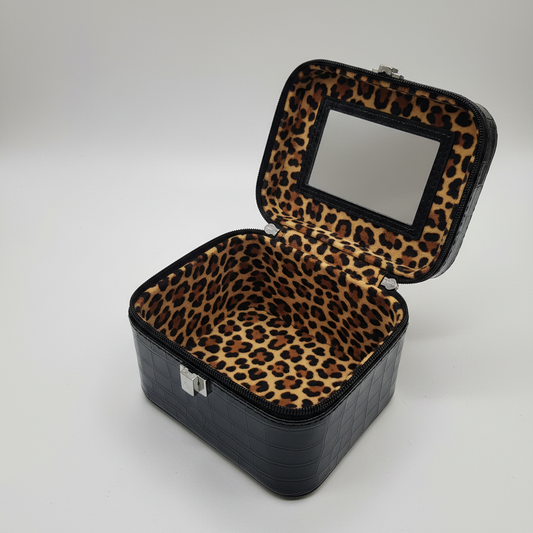 Black Croco Vanity Case - White Background Open